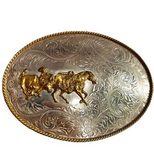 Montana Silversmiths Large German Silver Westerrn Belt Buckle Tie Down Roping